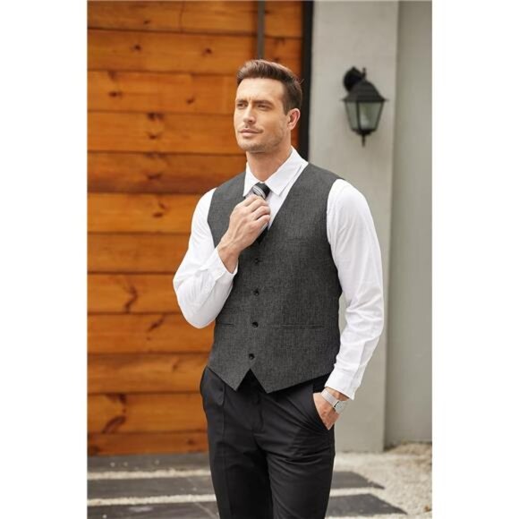 Men's Casual Business Vests Lightweight Waistcoat Slim Fit Suit Vest - Picture 3 of 6